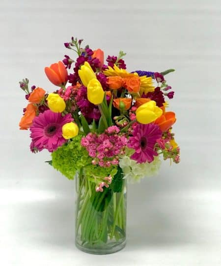 A bold and colorful floral arrangement to brighten your day!